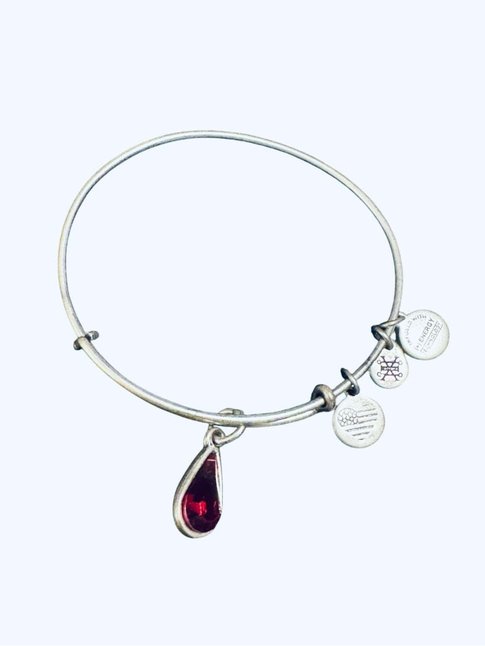 Alex and Ani Swarovski Crystal Teardrop January Garnet Birthstone Bangle Silver